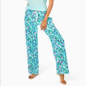NWT Lilly Pulitzer 30" Pajama Knit Pant - Seasalt Blue Barking Up The Palm Tree